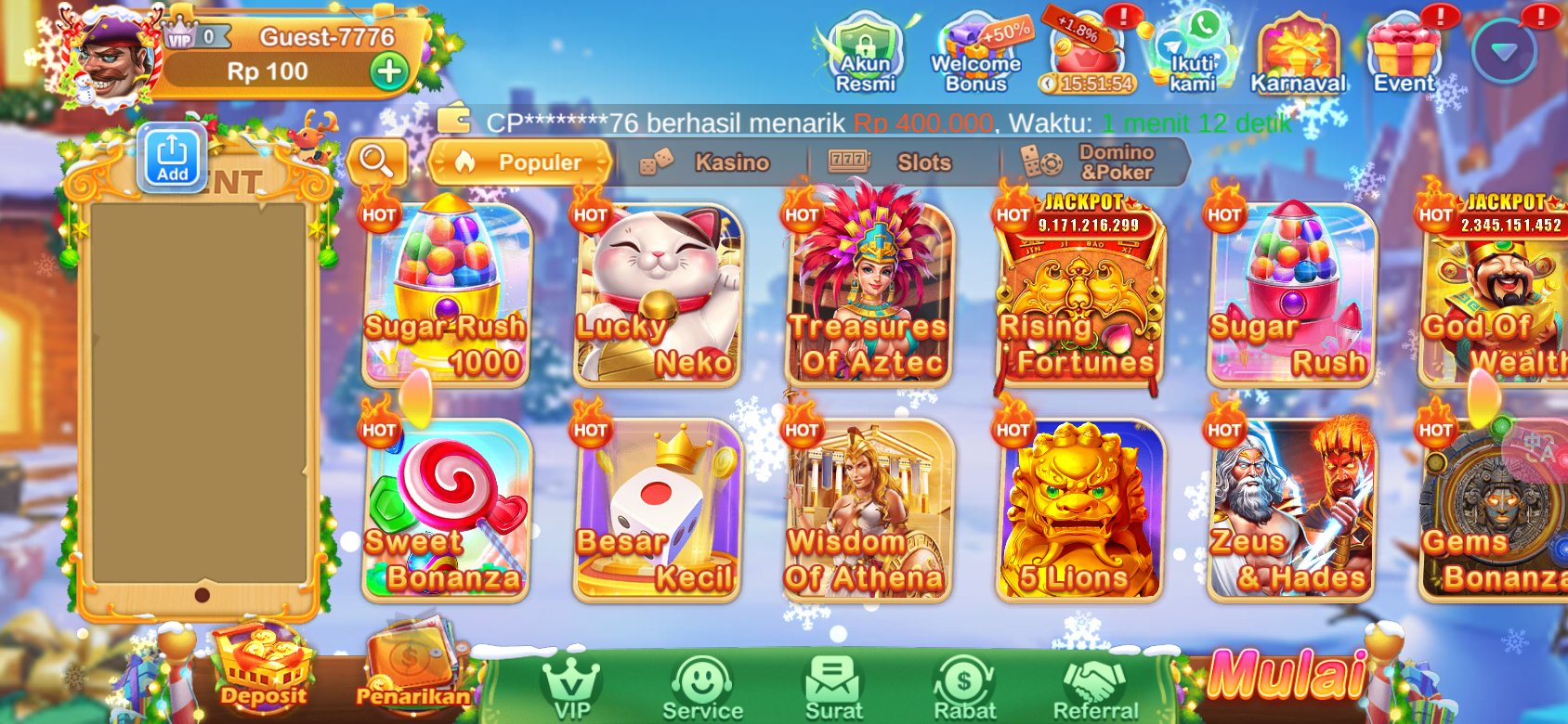 Pilihan permainan slot populer dengan jackpot besar di Hoki.